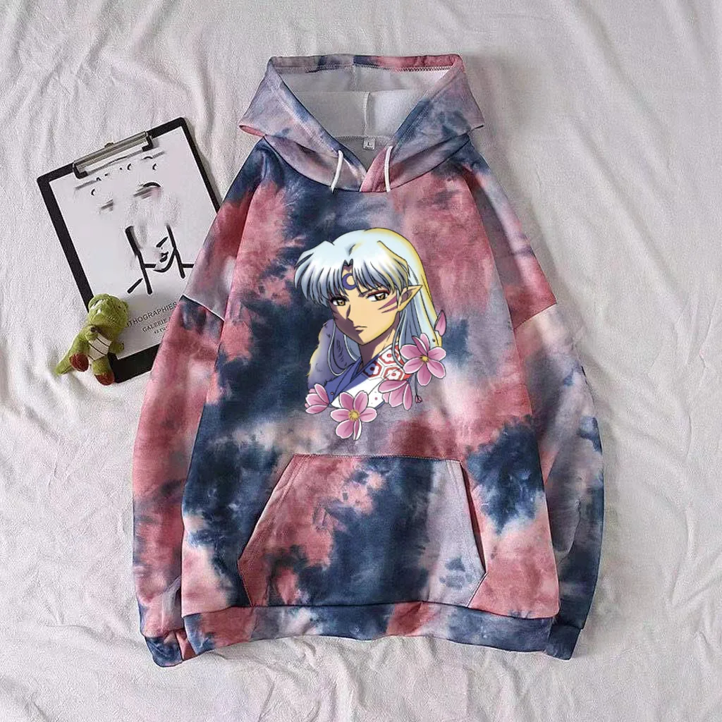 

Uniex Anime InuYasha Hoodie Pullovers Tops Long Sleeve Loose Tie-dye Cloth