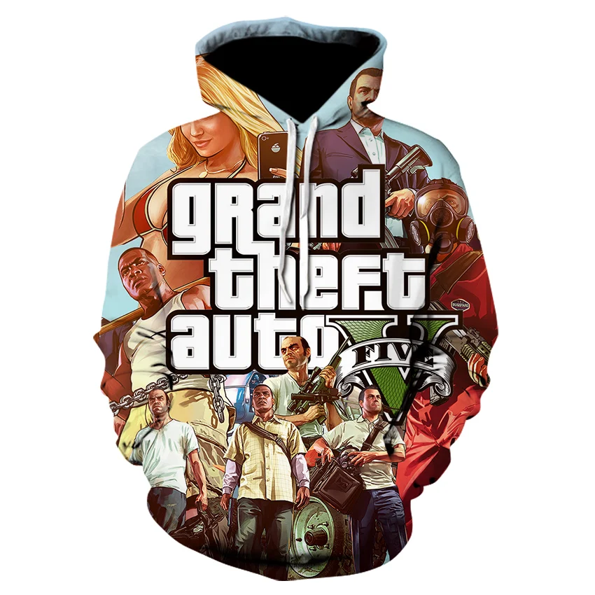 Grand Theft Auto 3D GTA 5 Необычные толстовки с капюшоном и длинными рукавами в уличном стиле, куртка с капюшоном, пальто высокого качества, унисекс, GTA5 игровая Толстовка