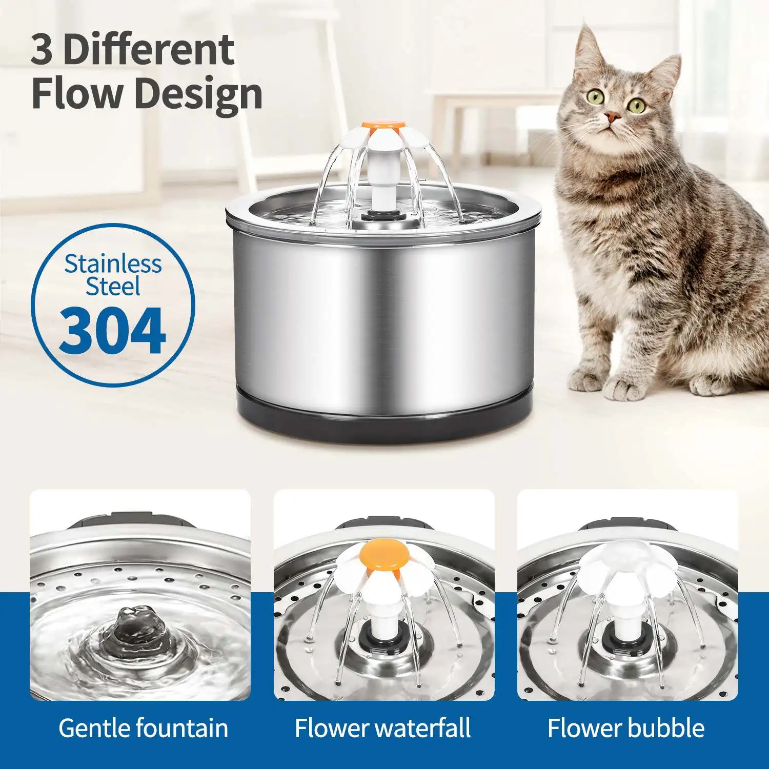 2.5L Stainless Steel Cat Water Fountain Quiet Pump With LED Light Pet Drinking Electric Dispenser Bowls Cats Drinker Feeder | Дом и сад