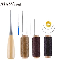 13pcs leather craft tools kit curved upholstery hand sewing needles leather waxed thread wooden awl diy leather repair tools