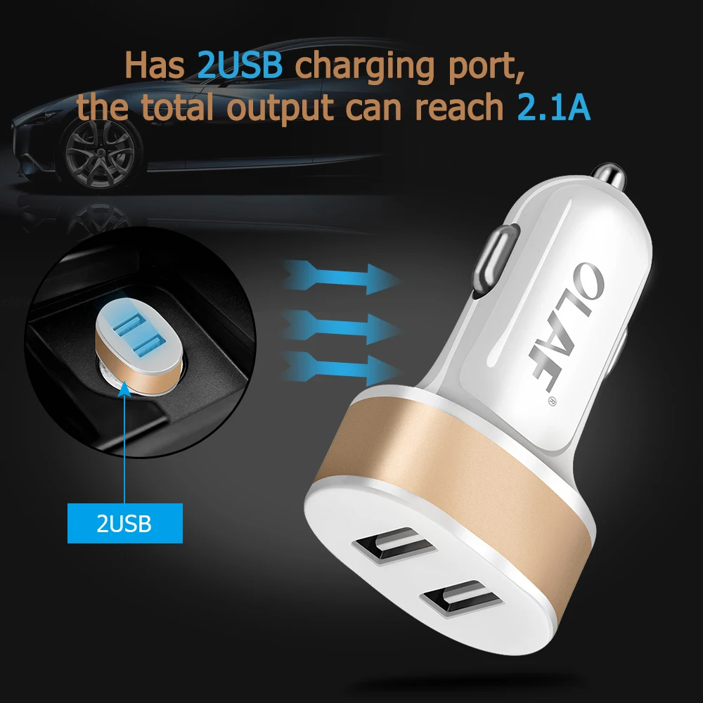 OLAF светодиодный USB зарядное устройство для iPhone, samsung, Xiaomi, зарядное устройство для мобильного телефона, автомобильный стиль, планшет, gps, автомобильное зарядное устройство, 2 USB, автомобильное зарядное устройство