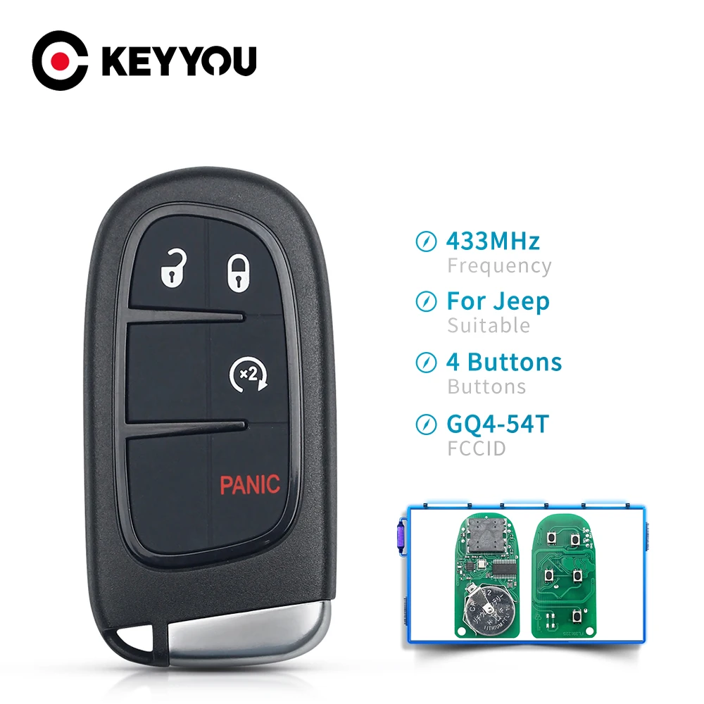 

Пульт дистанционного управления KEYYOU 2 + 1/3 + 1/4 + 1 BNT для Jeep Renegade Grand Cherokee Ram Compass 4A Chip Fob 433 МГц GQ4-54T 2014 2015 2016 2017