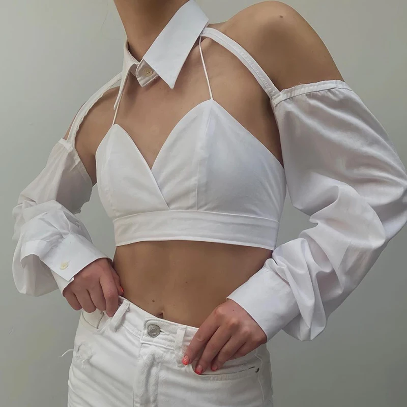 

Rapwriter Sexy Patchwork Crop Top y2k Hollow Out T Shirt Trendy Off Shoulder Top Women Turn Down Collar Corset 90s Streetwear