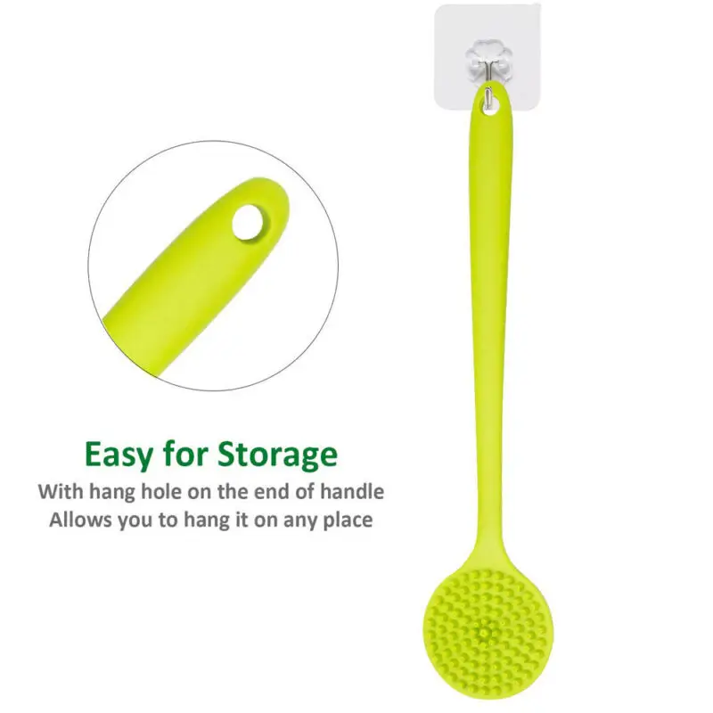 

Long Silicone Exfoliating Body Shower Handle Back Brush Massage Scrubber Bath