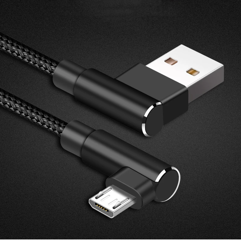 1 м Android Micro USB кабель 90 градусов угловой зарядный шнур нейлоновый плетеный провод