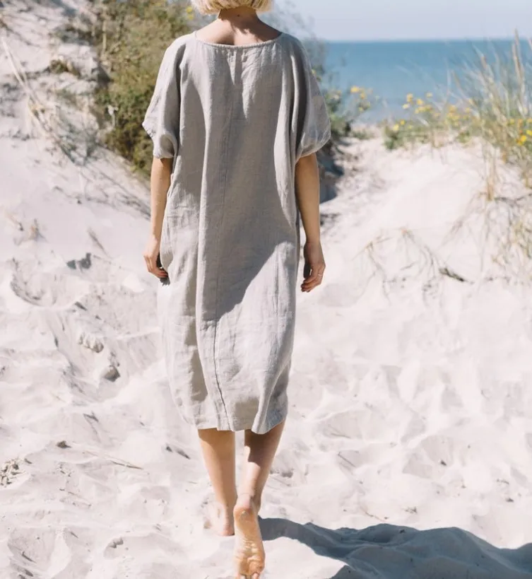 Женское Хлопковое платье-макси с V-образным вырезом и коротким рукавом | Женская