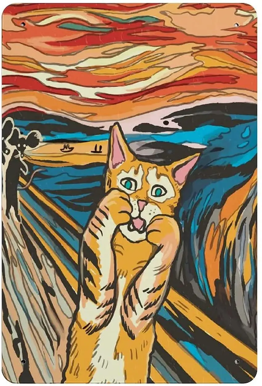 

Cat Metal Tin SignCat in art abstract paintingFace Poster Home Bathroom Toilet Living Room Art Wall Decoration