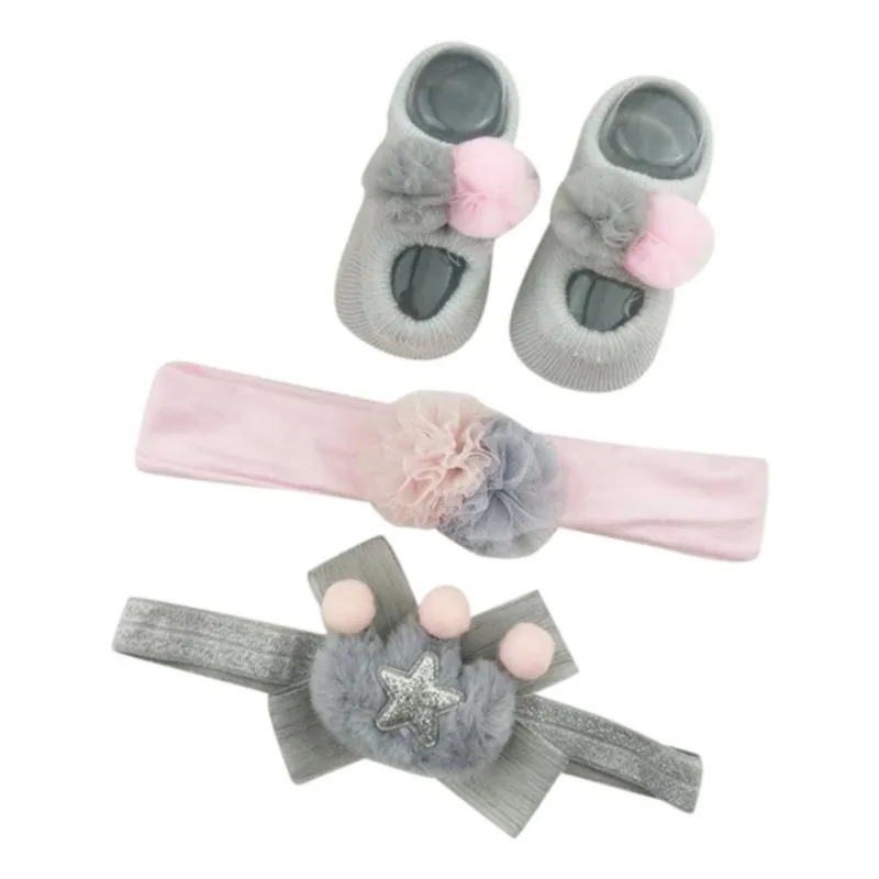

TInfant Girls Hair Accessories Newborn Baby Cute Cartoon Flower Design Cotton Socks With Hairband Photography Props Set