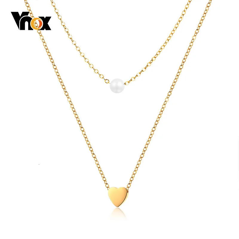 Vnox, многослойное сердце, крест, очарование, чокер для женщин, имитация жемчуга, нержавеющая сталь, элегантный женский шик, уличная одежда, ювелирные изделия