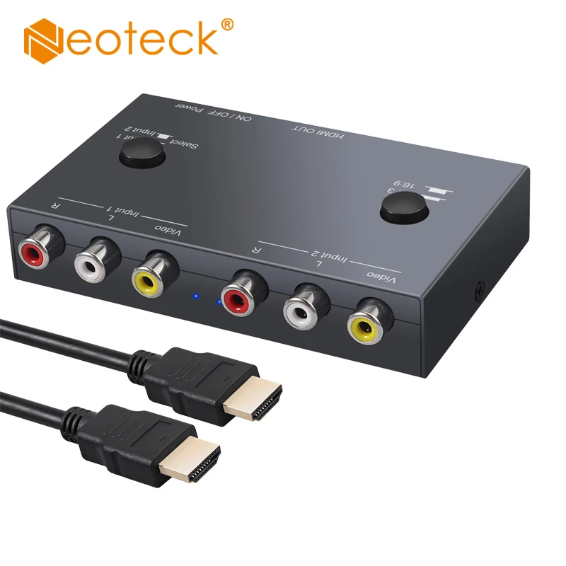 Neoteck 2 порта AV к HDMI совместимый конвертер RCA порт поддержки 16:9/4:3 PAL/NTSC совместим с WII