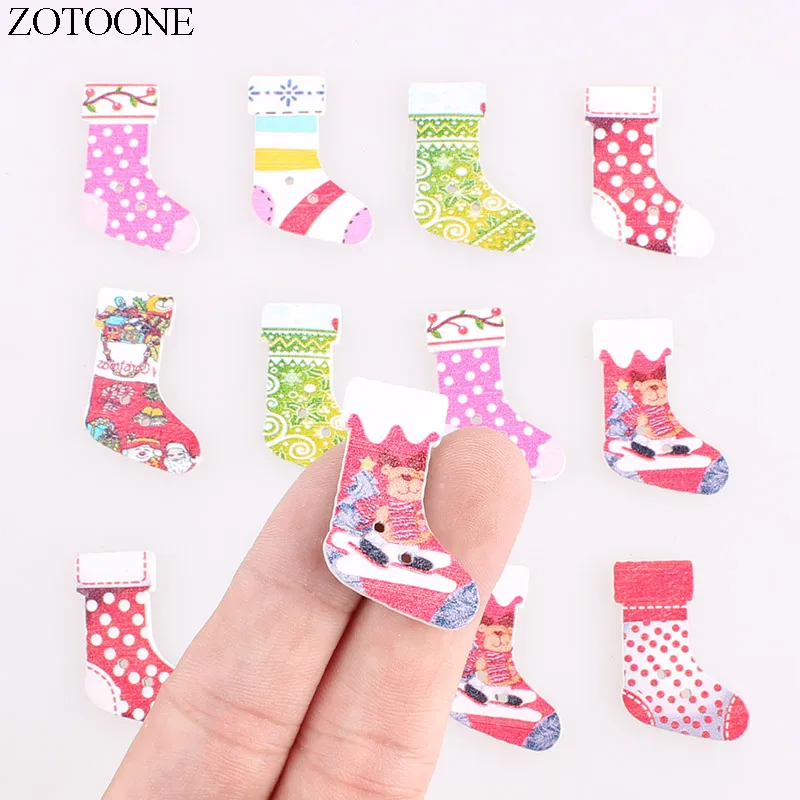 

ZOTOONE Wooden Christmas Socks Buttons Handmade Noel Accessories Scrapbooking for Coat DIY Craft Decoration Button E