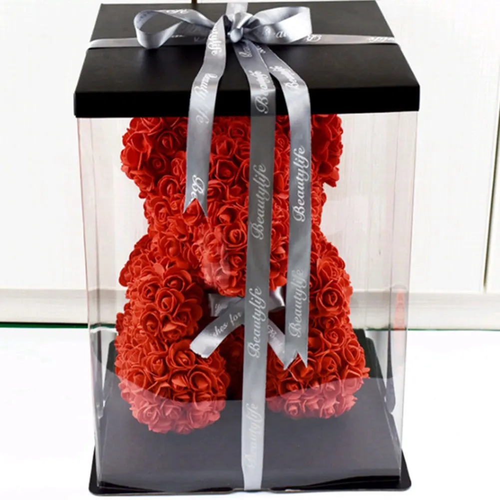 

25cm Rose Bear Doll Simulated PE Flower Valentine's Day Decoration Rose Flower Valentine's Day Supprise Gift For Girlfriend