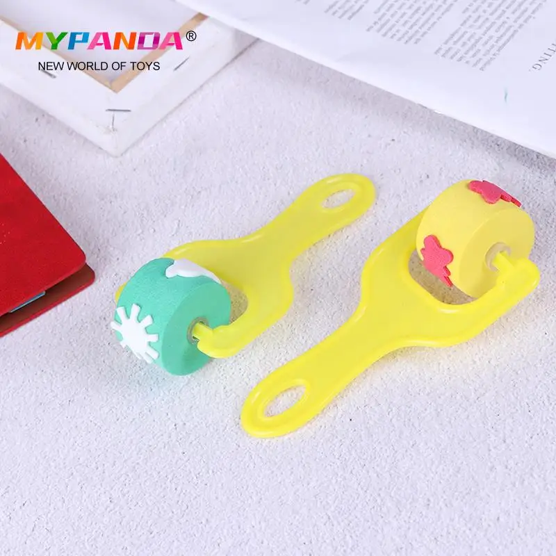 4Pcs/set Sponge Brush Roller Pattern Plastic Handle Paint Brushes DIY Graffiti Painting Drawing Tools Children Kids Stationery | Игрушки и