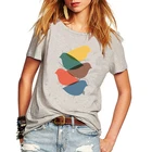 Женская футболка с геометрическим принтом птиц, новинка 2021, летние футболки с коротким рукавом, 5 цветов, размера плюс Tops Tees