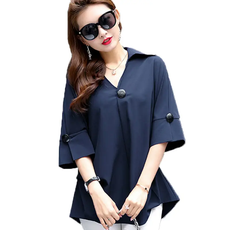 

Fashion Women Spring Summer Style Chiffon Blouses Women Casual Short Sleeve V-Neck Shirt Elegant Women Blusas Tops DF3631