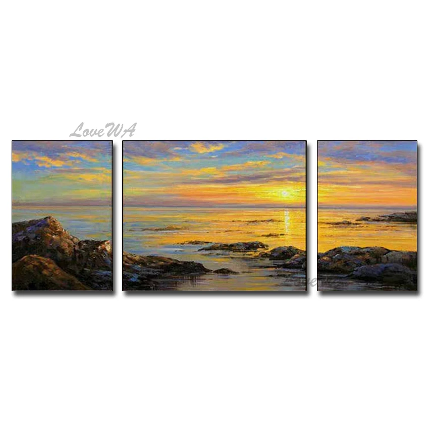 

3 Pieces Sea Scenery Oil Painting Art Wall Decoration Artwork 100% Hand-painted Free Shipping Painting Canvas Artwork To Bedroom