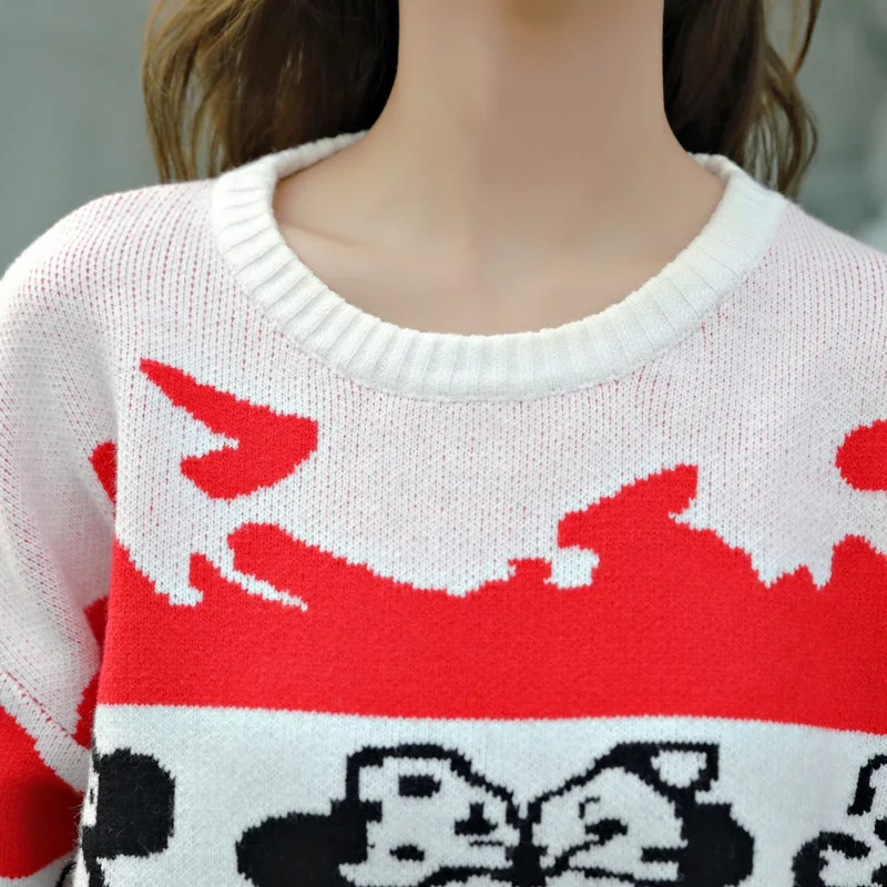 

Harajuku Fashion Women Sweater Cute Cartoon Embroidery Student Knitted Sweater Coat Loose Oversize Pullover Sweater Winter