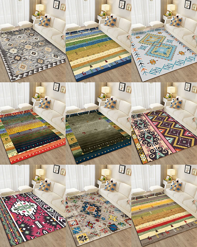 

Nordic Print Ethnic Style Carpet Bohemian Style Living Room Coffee Table Floor Mat Bedroom Non-Slip Carpet Custom