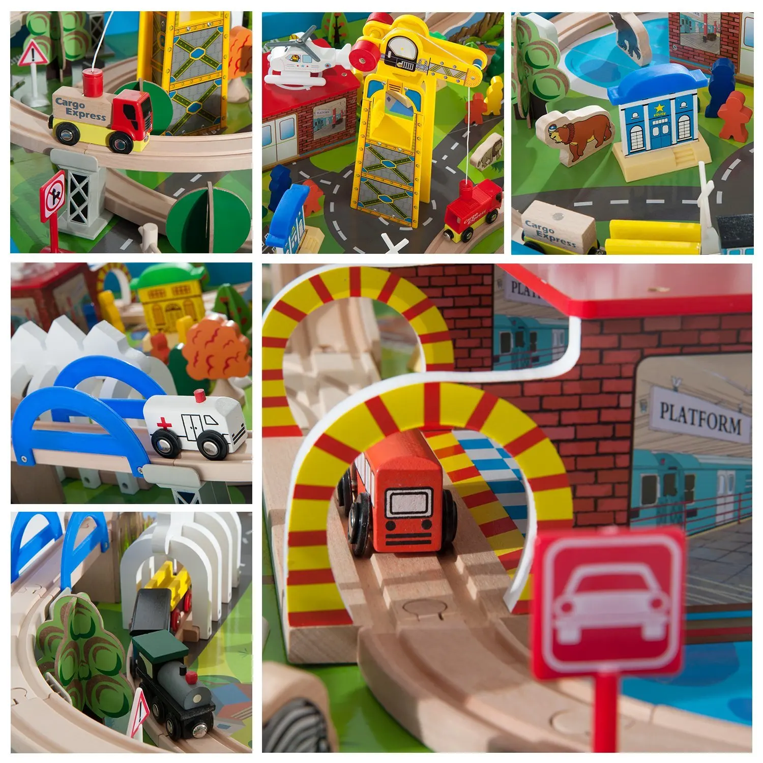 Набор HOMCOM Completo de 82 пьезы Juego Tren con Circuito Via Mesa Madera para Ninos Juguete Educativo Infantil |