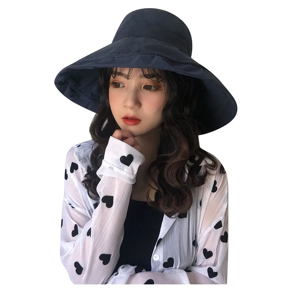 

Foldable Casual Cap Elegant Women Pure Color Wide Beach Sunscreen Cycling Adjustable Cap Brim Ladies Hat Womens Summer Caps#35