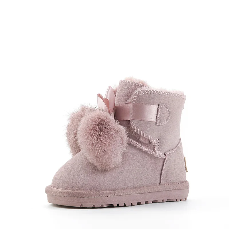 5828 Pink Новые зимние детские ботинки для девочек; австралийские Водонепроницаемые зимние ботинки из натуральной кожи для мальчиков; детские меховые теплые ботинки с помпонами; детская обувь - Цвет: 5828 Pink