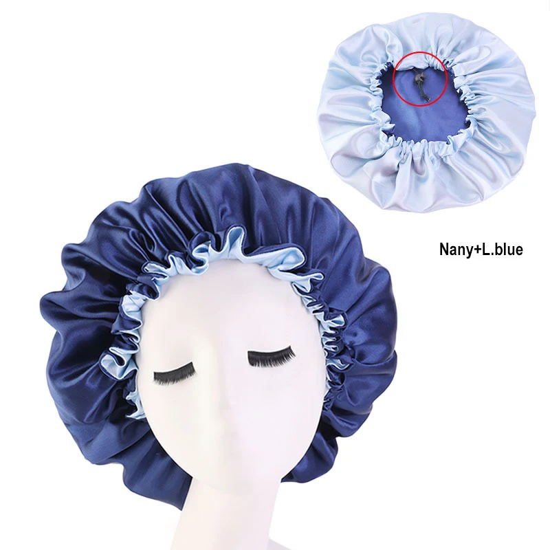 

Adjustable Satin Bonnet Sleep Cap Silky Satin Cap Night Sleeping Hair Bonnet X-Large Size Reversible Double Layer Bath Supplies