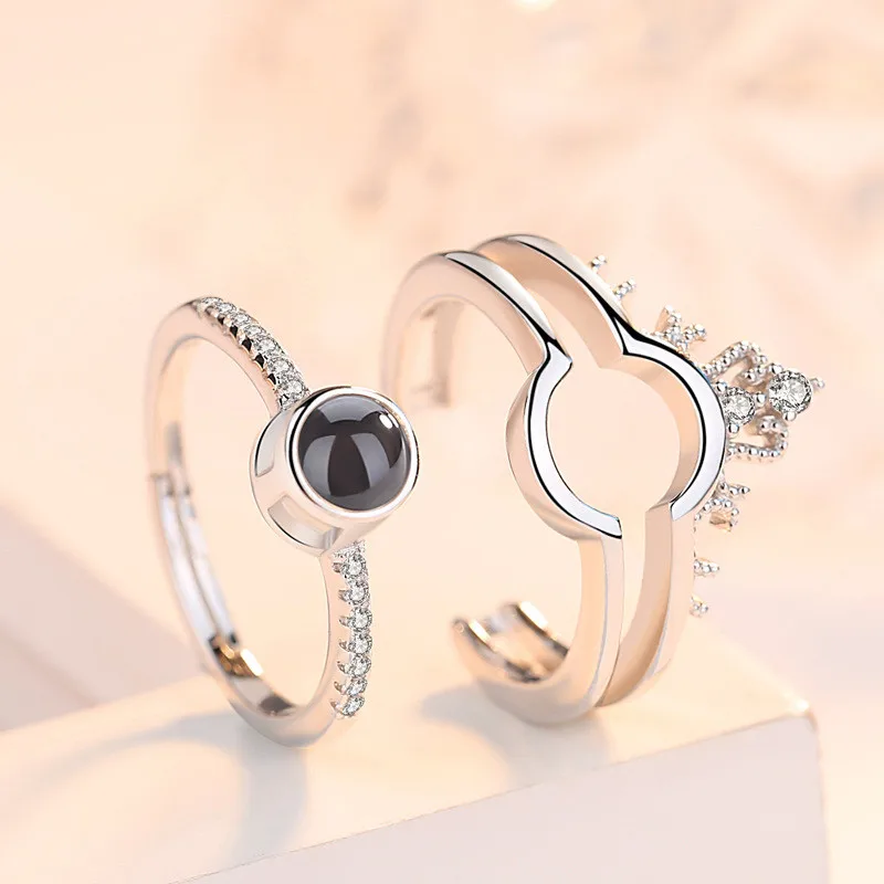 Серебряные ювелирные изделия 925 100 языков проекционное кольцо Я люблю тебя Два в