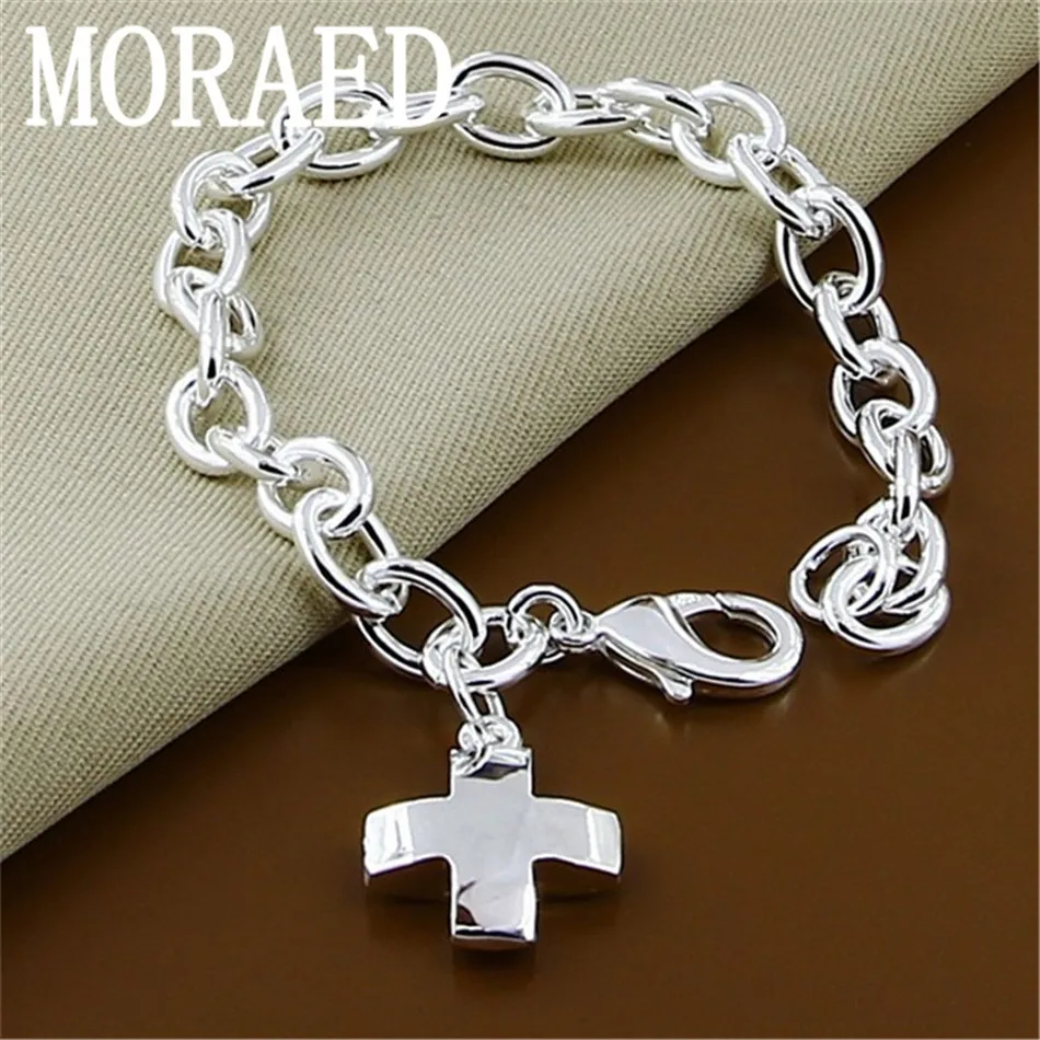 

New 925 Sterling Silver Cross Charm Bracelets Bangle For Women Men Fashion Jewelry