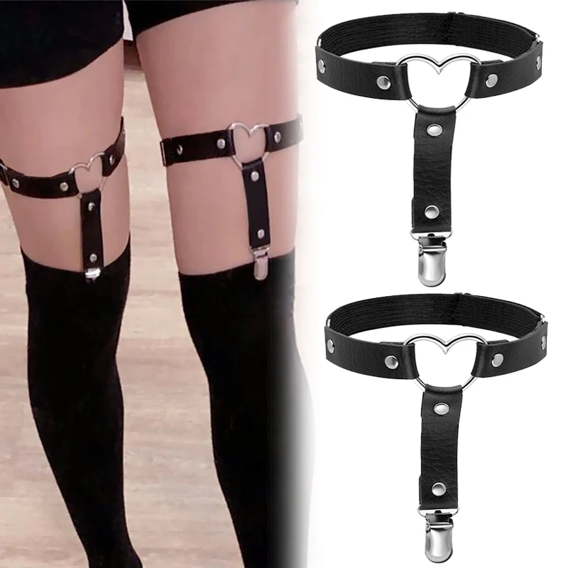 

Women Punk Heart Sexy PU Leather Garter Belt Harajuku Elasticity Body Harness Tight Suspender Strap Leg Harness Bondage Belts