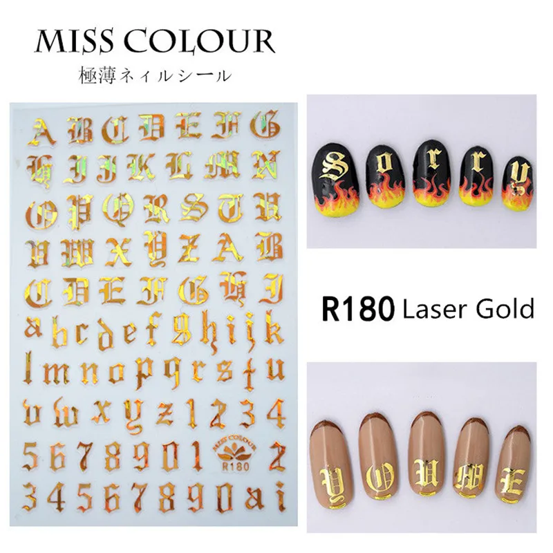 4 шт./компл. наклейки для ногтей с буквами и цифрами дизайн белые черные лазерные