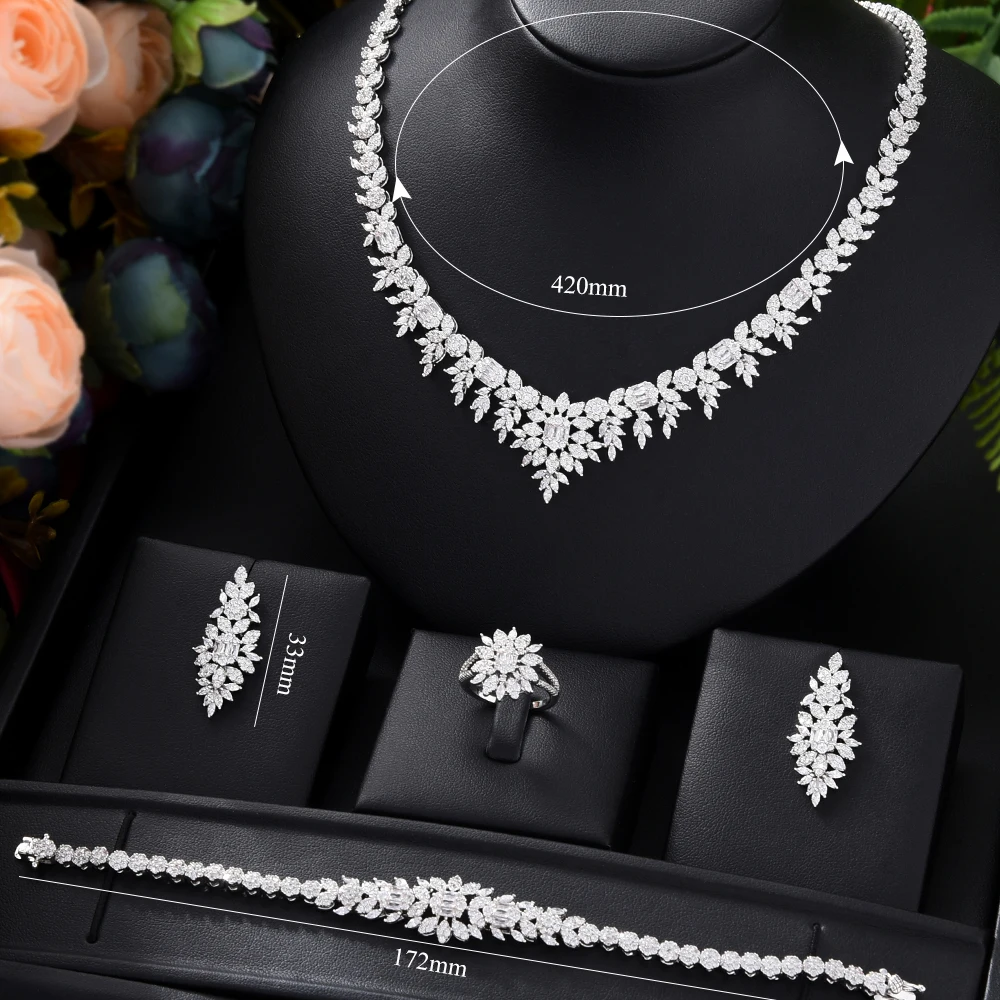 

KellyBola Exclusive Luxury Gorgeous Jewelry Necklace Bracelet Earring Ring Zircon Set Suitable for Women's Wedding Jewelry 2021