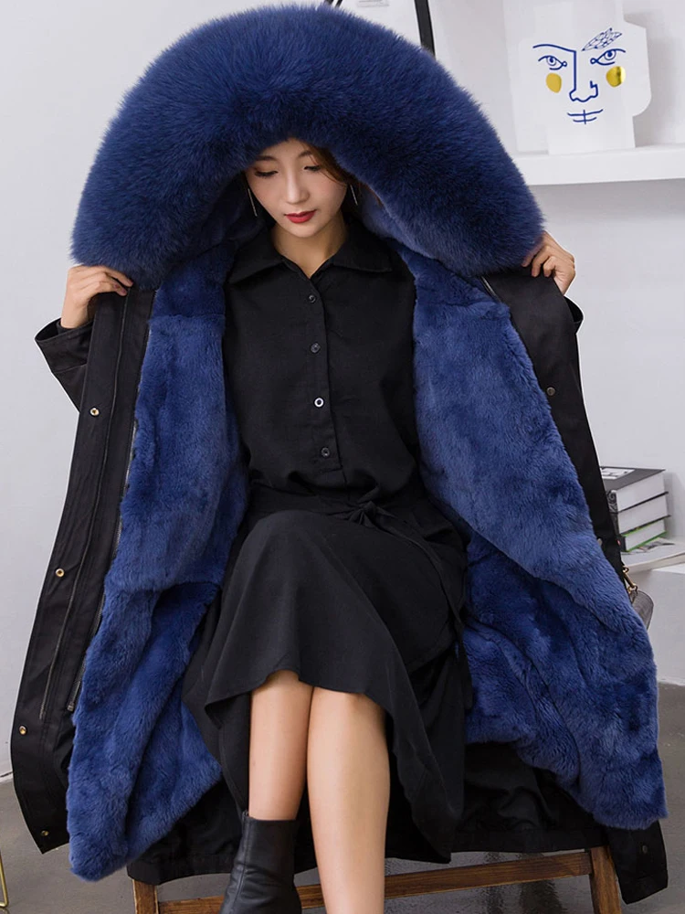 Женская парка с натуральным лисьим мехом длинное пальто подкладкой из