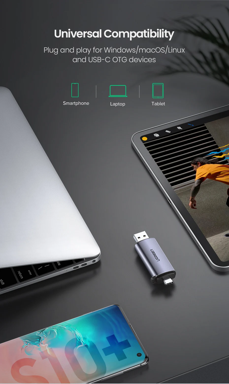 Ugreen кард-ридер USB 3,0 type C для SD Micro SD TF адаптер для ноутбуков Аксессуары OTG кардридер смарт-карта памяти SD кардридер