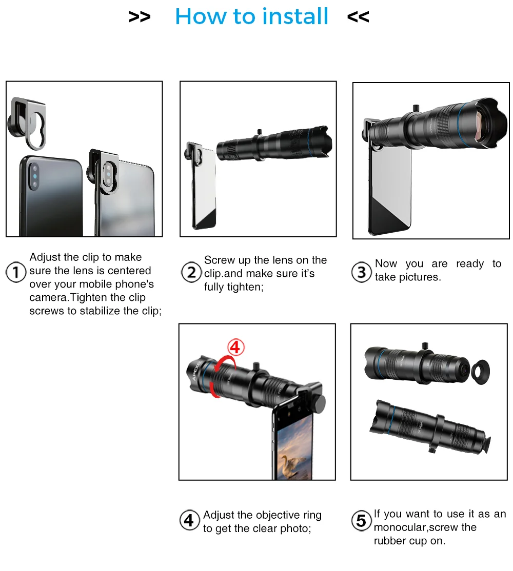 Телеобъектив APEXEL HD 36X с зум объективом монокулярный туристический объектив для