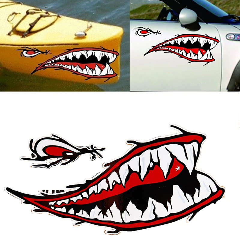 

Kayak Sticker Diy Shark Teeth Mouth Stickers Boat Car Truck Accessories 1 Pcs