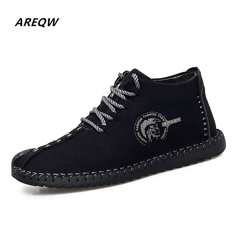 2019 Men Fashion Leather Shoes Winter Warm Sneakers Lace Up Out Door Flats Male Moccasins Non-slip Black Brown Sport | Обувь