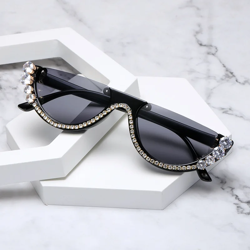 

Rhinestone Sunglasses Women 2021 Half Frame Sun Glasses Female Diamond Big Eyewear Designer Crystal Feminino Oculos De Sol 2022