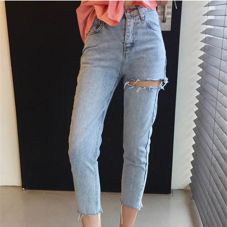 

Рваные джинсы для женщин с высокой талией, винтажные джинсы для мам, Женская Повседневная Уличная одежда, бойфренды, женские узкие джинсовы...