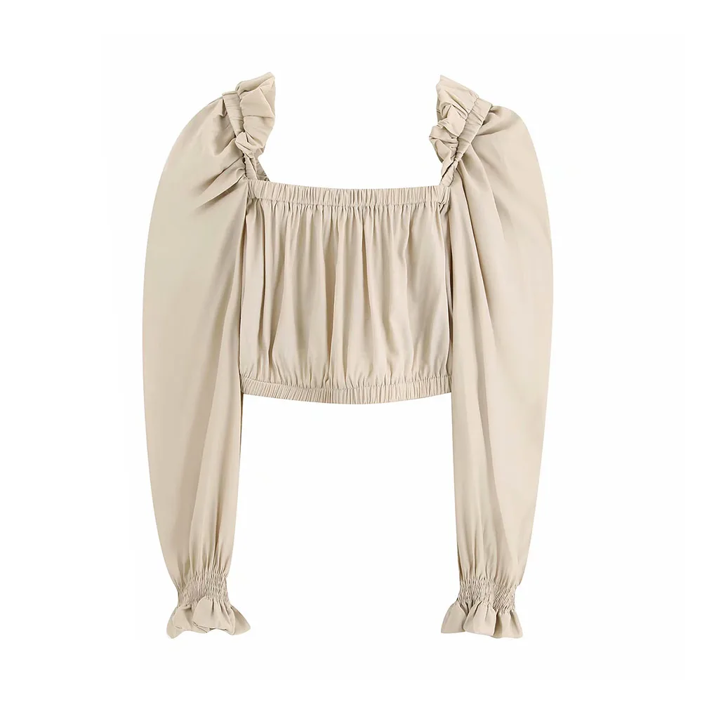 Fashion Square Collar Long Sleeve Sexy Short Shirts 2019 Vintage Stylish Solid Elastic Cuff Crop Tops Women Blouses Blusas Mujer |