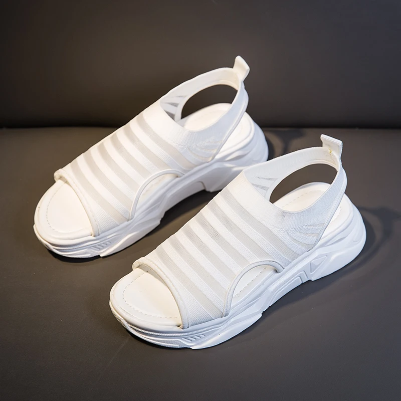 

Summer Women's Sandals Muffin Thick Bottom Fish Mouth Sports Sandals Lace Up Breathable Mesh Casual Shoes Female Beach Sandals