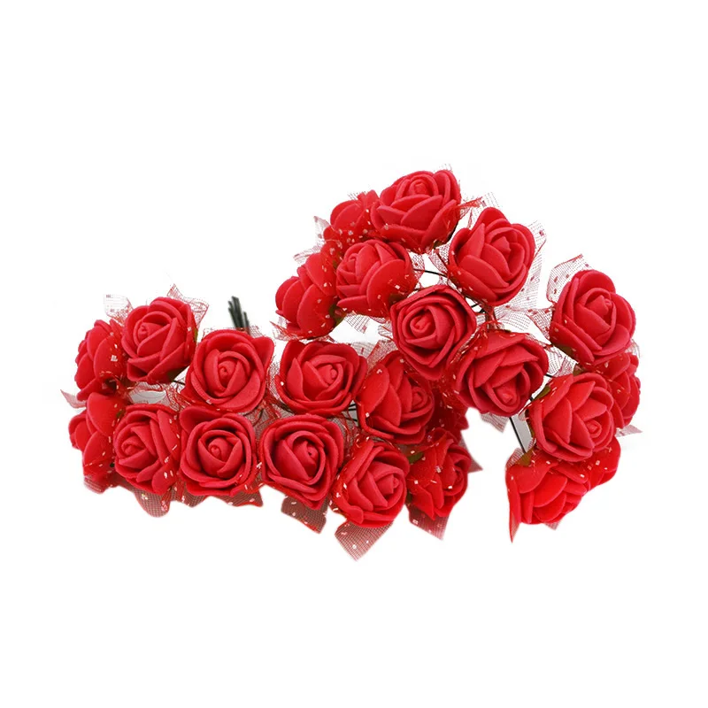 Silk red 72/144 шт 2 см мини ПЭ пена Роза ручной работы Искусственные цветы Домашнее свадебное украшение автомобиля DIY Скрапбукинг венок искусственный цветок - Цвет: Silk red