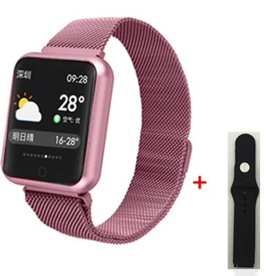 Pink add black strap Bluetooth умные часы P68 с поддержкой кровяного кислорода, давления, сердечного ритма, IP68 Водонепроницаемые спортивные Смарт-часы для xiaomi huawei iphone - Цвет: Pink add black strap