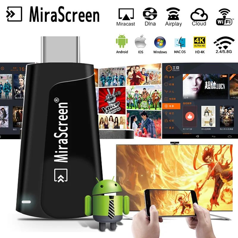 4K 3840*2160 ТВ палка Беспроводной музыкальные медиа HDMI miracast airplay youtube 2 4G/5 8G wifi tv ключ