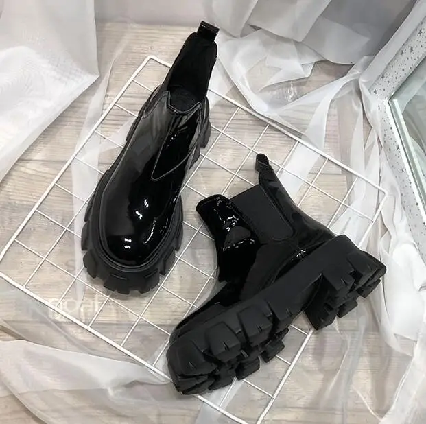 

VIISENANTIN 2019 New Leather Chelsea Boots Women Handsome British Martin Boots Women Plush In Platform Shoes Slip on Cool Boot