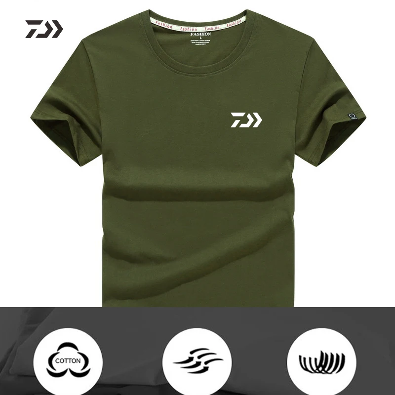 

2021 Daiwa Summer Fishing Jersey Shirt Cotton Breathable Soft Solid Sun Protection Fishing Shirts Outdoor Sports Hiking Camping