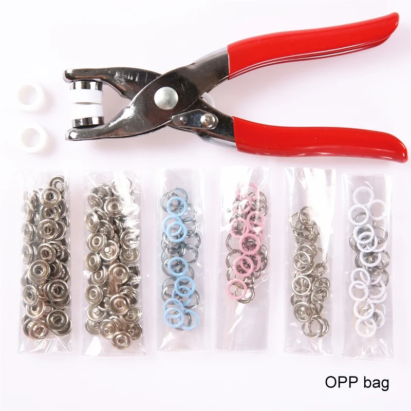 9.5mm Diameter Snap Fasteners Tool Kit With Hand Pressing Pliers For Bibs Rompers Baby Clothes DIY Projects 200PCS hot | Дом и сад