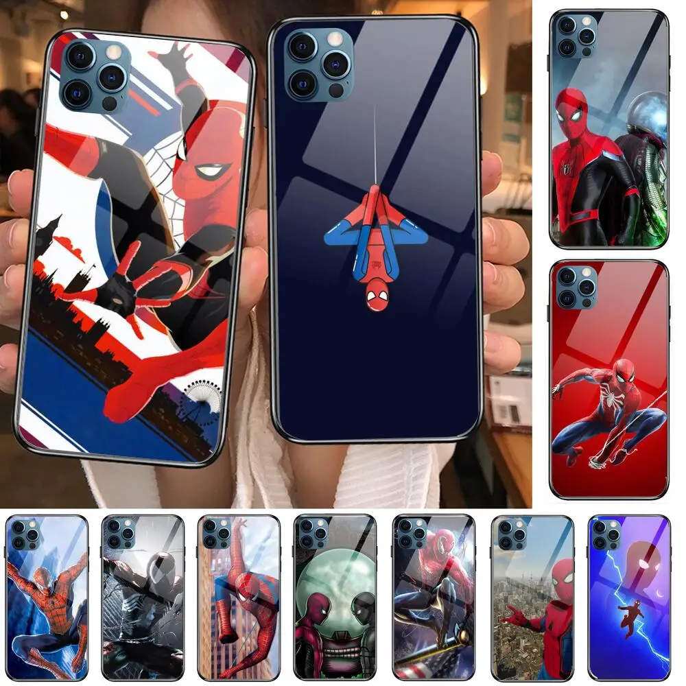 

Spiderman Superhero Glass Case For iphone 12 11 Pro Max 12Pro XS Max XR X 7 8 Plus SE 2020 Case Tempered Back Cover