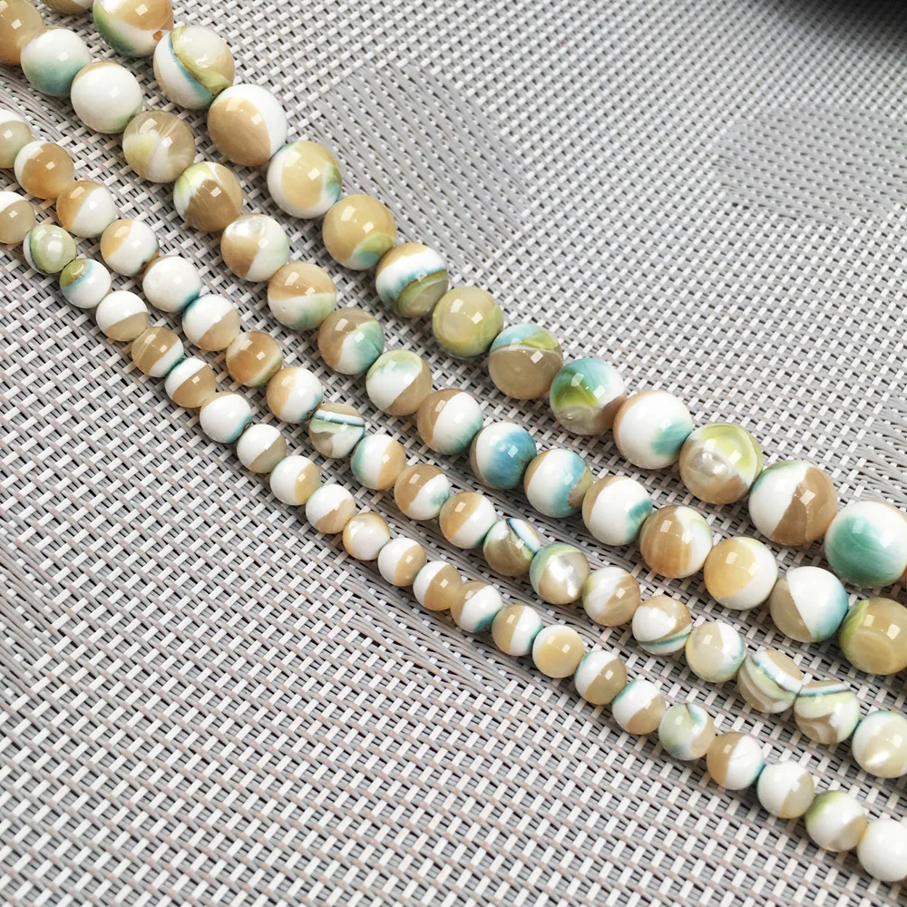 

New Natural Shell Necklace Beads Round Shape Loose Beads for Jewelry Making Necklace Bracelet Earrings Size 6mm 8mm 10mm 12mm