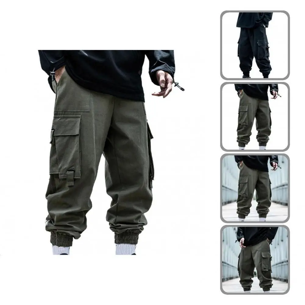 Multi Pockets Wear Resistant Buckle Design Men Jogger Sweatpant for Dating