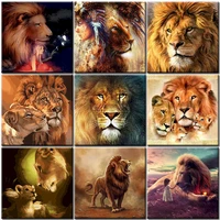 oil painting by numbers animal lion family for drawing adult kit on canvas with frame acrylic handpainted paint home decoration